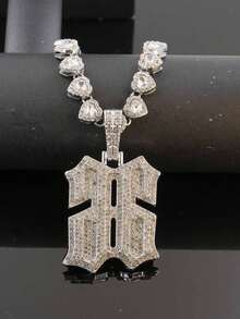 European & American Hip Hop Full Rhinestone Reverse Number 66 Pendant Necklace, Heart Tennis Chain, Unisex Street Rap Cool Fashion Accessory Gift - Reverse Number 6 - View 4