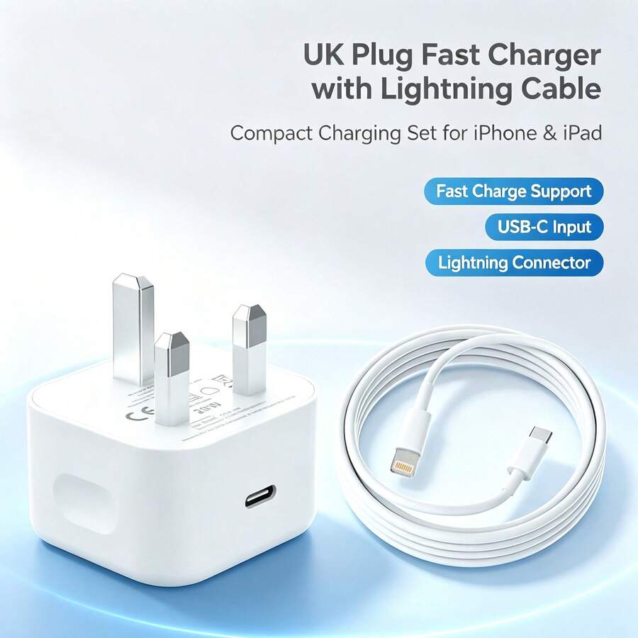 1-2 Pack PD 20W UK Plug Fast Charging Wall Charger + 6.6ft/200cm Phone Charging Cable, High-Efficiency Data Transfer Fast Charging Cable Compatible With Phone 14/14Pro/14Pro Max/13/13Pro/13Pro Max/12/12Pro/12Pro Max/11/11Pro/11Pro Max/XS/XR/8/7/6/ Series Devices - UK Plug(220-240V) - View 1