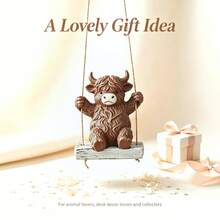 1pc Scottish Highland Cow Hanging Swing Resin Ornament, Indoor Home Desktop, Garden Yard Tree Hanging Decor Craft - High-altitude Swing Cow - View 8