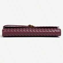 Women's Burgundy Woven Texture Long Clutch Bag, Gold Twist Lock Closure Slim Handle Evening Bag, Suitable For Parties - Multi-color - View 6