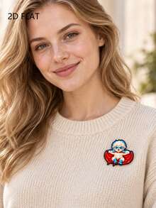 2D Flat Lamb Brooch, Blue Eye Mask Red Cape Superhero Sheep Design, Cute Style Coat Sweater Backpack Hat Decoration Accessory - A - View 3
