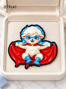 2D Flat Lamb Brooch, Blue Eye Mask Red Cape Superhero Sheep Design, Cute Style Coat Sweater Backpack Hat Decoration Accessory - A - View 6
