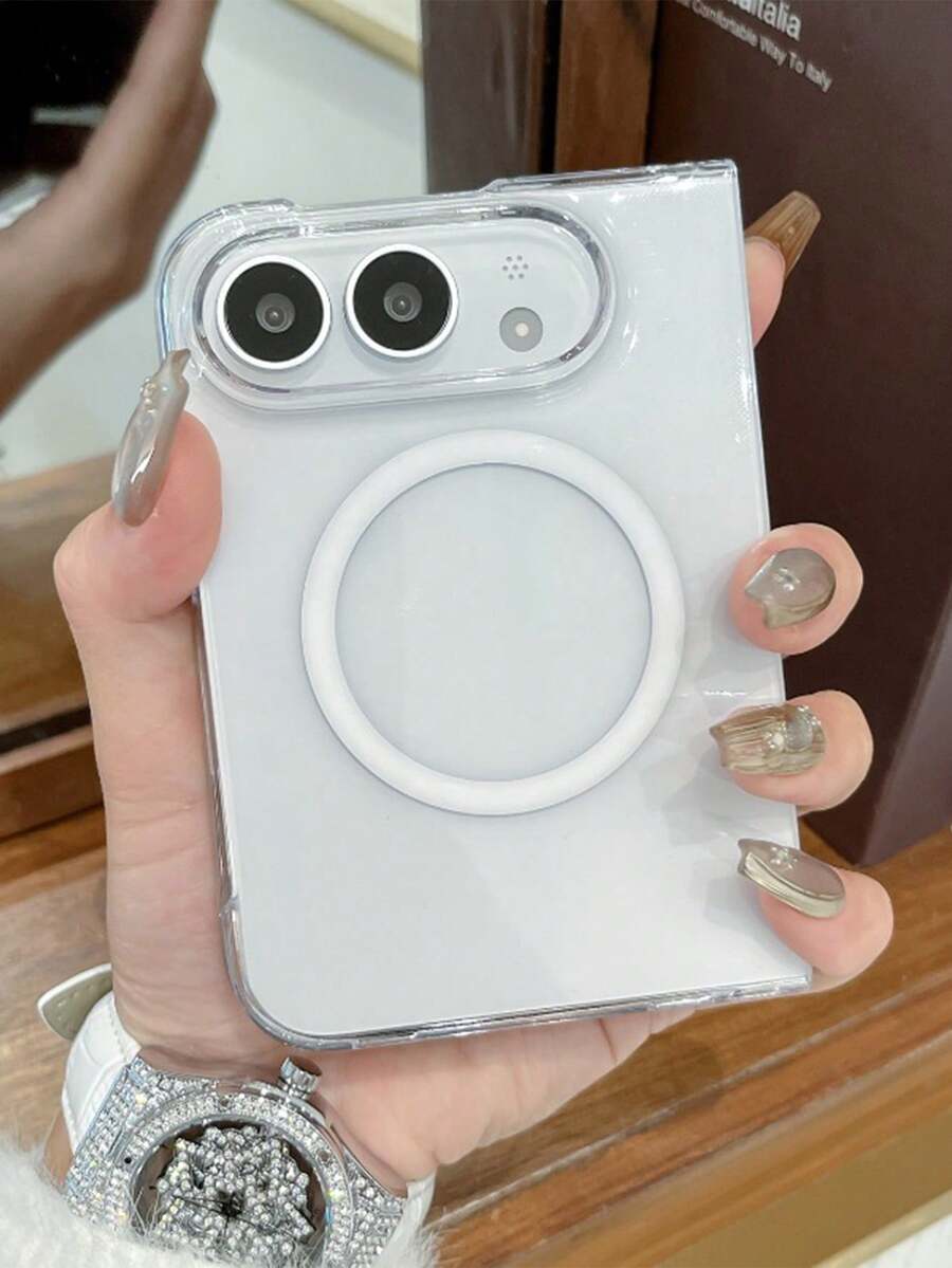 1pc Transparent Magnetic Phone Case, Compatible With IPhone Duo Shockproof Anti-Slip Phone Protective Case, Minimalist Wireless Charging Support Phone Case Compatible With IPhone Duo, Anti-Yellowing Phone Case Compatible With IPhone Duo, Latest Apple Foldable Phone Case Compatible With IPhone Duo - Clear - View 1