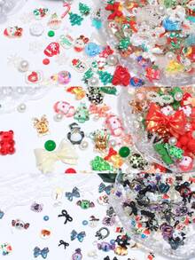 Dekorasi Seni Kuku Natal Campuran Lonceng Santa Claus Rusa Kutub Pohon Natal Hijau Pita Merah Besar yang Berlebihan Aksesoris DIY - MultiWarna - View 4