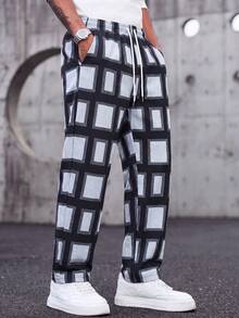 MAISONFOX Men's Loose Wide Leg Sweatpants,Men's Sports Long Pants,Gingham Pattern With Drawstring Detail,Suitable For Daily Wear, Sports And Other Occasions - Multicolor - View 8