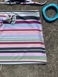 HOTTIE HABIT Set Bikini 2 Potong Bergaris Warna-warni untuk Wanita, Atasan Segitiga Model Halter & Rok Renang Model Lilit yang Serasi, Baju Renang Pas Badan untuk Liburan Musim Panas di Pantai dan Kolam Renang - MultiWarna - View 9