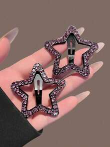 6/2 Pcs Sparkly Rhinestone Star Hair Clips, Cute Y2K Crystal Star Snap Barrettes, Glitter Metal Hairpins Hair Accessories For Women Girls - Multicolor - View 11