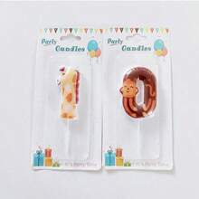 HIBIRTH 1pc Happy Birthday Cake Number 0-9 Candle, Cartoon Animal Creative Party Decorative Candle, Tiger, Monkey, Giraffe - Animal Number Candles - View 9