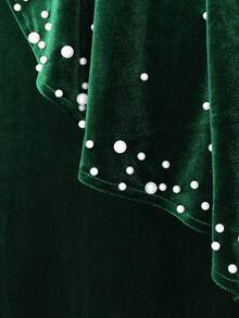 Plus Size Green Velvet Maxi Dress Long Sleeve Beaded Ruffle With Rhinestone Buckle Belt Bodycon Formal Evening Church Wedding Guest Gown Fall Outfit - Dark Green - View 5