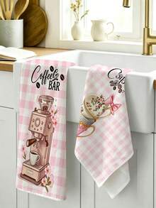 4pcs Kitchen Absorbent Towels, Made Of Polyester Material, Printed With Plaid Coffee Machine Pattern, Suitable For Kitchen, Bathroom, Ideal Choice For Housewives And Family Gatherings, High Cost-Performance Home Goods, Great For Daily Decoration And Room Decor. - Multicolor - View 6