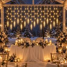 1pc Christmas Decorations 96 LED Icicle Lights With Drops Ice Drop Pendant Curtain String Lights USB Powered & Remote Control 8 Modes 3 Color For Home Indoor Outdoor New Year Holiday Window Party Wedding Decor - Multicolor - View 4