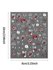 1Sheet 5D Red Apple Christmas Nail Stickers Self-Adhesive Bow Snowflake Merry Christmas Design Nail Decals Winter Holiday Xmas DIY Manicure Nail Decor - Multicolor - View 9