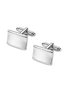 2/8pcs Men Geometric Cufflinks Set, Oval & Rectangular Polished, Classic Business Formal Alloy Shirt Cuff Links, All Season Wedding Suit Gift Accessory - Silver - View 8