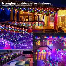 Highly Attractive Outdoor Holiday Lighting, This Solar Powered Wave Ice String Light Specification 4m*0.6m, Equipped With 96 LED Beads, Supports Warm Light, White Light, And Colorful Three Light Colors Switchable At Will. The Wave-Shaped Design With Fluid And Soft Lines Creates A Rich Layered Effect After Hanging, Easily Beautifying Outdoor Spaces. Solar Powered, Automatically Stores Energy From Sunlight During The Day And Turns On Automatically At Night, No External Power Source Required, Simple Installation Without Wiring. - Solar Icicle Lights - View 4