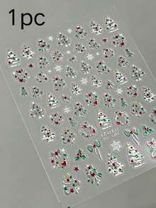 1pc Fall Winter Christmas 3D Embossed Christmas Tree Wreath Nail Stickers, Gold/Silver Color Options, 3D Christmas Tree Snowflake Bow Holly Pattern, Autumn Winter Christmas Nail Art Decoration Stickers, Nail DIY Decals - Multicolor - View 6