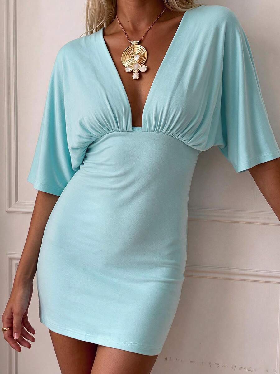 Women's Elegant Elegant Vacation Minimalist Batwing Sleeve Dress - Light Blue - View 1