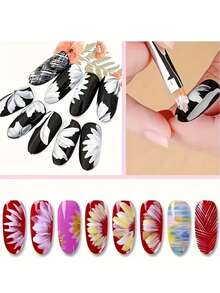 9Pcs Nail Art Petal Brush Set, For Painting Flower Patterns With Cleaning Brush - Multicolor - View 6