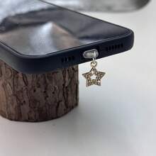 1pc Shiny Rhinestone Star Phone Dust Plug, Fashionable Plug, Design, Durable Protective Cover, Gift For Girls, Essential For Smartphone Users - Gold - View 3