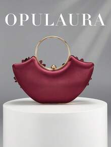 OpulAura Women's Exquisite Charming Petal Evening Clutch Bag, Ruffle Design Handbag For Evening Gown, Suitable For Wedding/Vacation/Formal Party/Ball And Other Occasions, Comes With Chain, Random Petal Shape - Burgundy - View 5