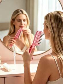 Pink Ball-Tip Scalp Oil Applicator Comb, Scalp Oil Distribution Comb, Suitable For Home, Travel, Salon And Daily Use. Essential Oil Hair Care Comb. Comb + Dropper (Random Style) - Multicolor - View 2