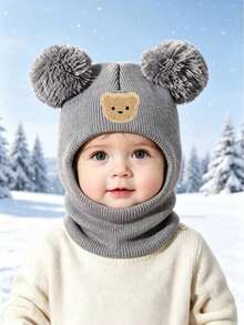 1pc Knit Hat & Scarf Set, Warm Beanie With Neck Warmer For Autumn/Winter - Bear - View 8
