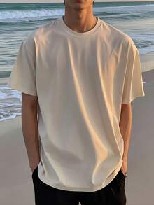 Men's Casual Versatile Daily Commute Graphic Print Crew Neck Slim Fit Short Sleeve T-Shirt, Summer - Apricot - View 2