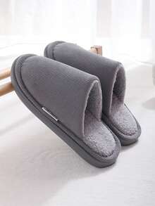 Men's Closed Toe Slippers For Autumn/Winter, Thick Lining For Warmth And Heat Retention, Simple Striped Fabric Soft And Skin-Friendly, Flat Closed-Toe Design To Protect Toes, Lightweight For Home And Bedroom Use, Minimalist Solid Color, Comfortable Warm Slippers For Home And Guests - Grey - View 3