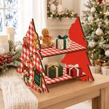 Christmas Tree Shaped Wooden Storage Rack, Double Layer Display Shelf, Decorative Organizer, Suitable For Decorations, Small Gifts And Desktop Christmas Decor, Multi-Functional Storage Rack, Floor Standing Rack - Multicolor - View 4
