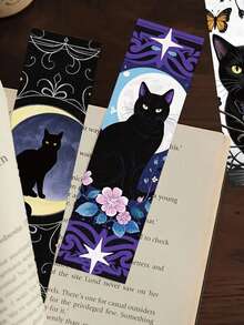 30pcs Goth Cat Bookmark Cartoon Reading Pages, Book Label Decorations, Creative Gifts For Students, DIY Page Label Bookmarks, Back To School Decor - Goth Cat Bookmark - View 6