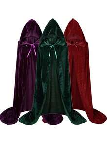 Witch Velvet Cloak, Halloween Hooded Cape Party Performance Robe Costume, Vampire, (Cloak Rope Material And Color Random) - Multicolor - View 1