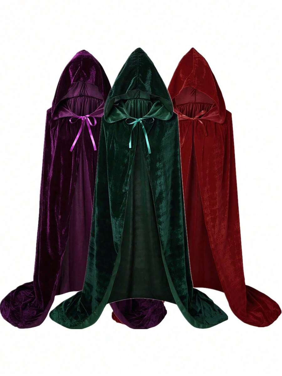 Witch Velvet Cloak, Halloween Hooded Cape Party Performance Robe Costume, Vampire, (Cloak Rope Material And Color Random) - Multicolor - View 1
