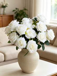 1pc 10 Stems Artificial Silk Rose Bouquet, Suitable For Home, Office, Party Decor And Wedding Decoration - White - View 6