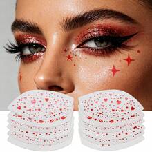 6 Pairs Red Lips & Star Freckle Face Stickers, Waterproof Face Temporary Tattoos For Valentine Halloween - Red - View 2