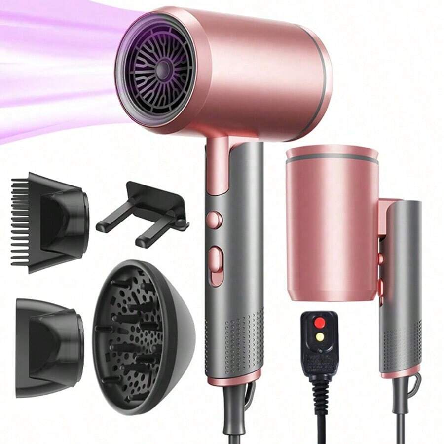 Professional Negative Ion Hair Dryer With Diffuser, Concentrator Nozzle And Hanging Hook, Designed For Curly Hair. Ceramic Technology Nozzle For Fast Drying, Salon-Quality Results. Lightweight, Quiet, Foldable, Convenient For Travel.