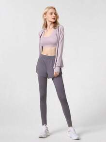 CAMEL CROWN Women's 5-Piece Yoga & Pilates Set, Breathable Workout Outfit For Fitness, Training, Running & Layering - Duruo Purple/Smoky Purple - View 2