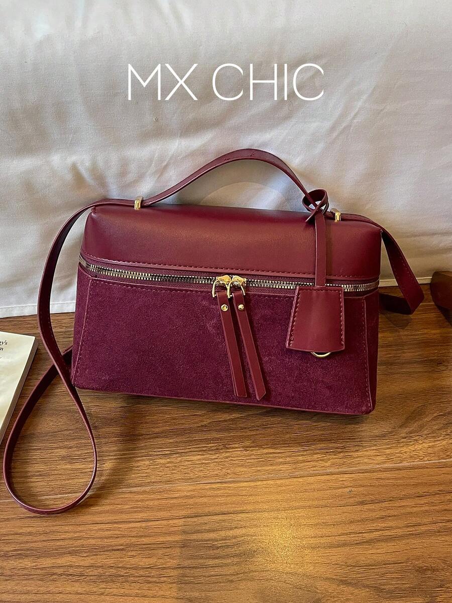 New Hand-Held Box Bag, Minimalist Style, Shoulder Crossbody Bag - Burgundy - View 1