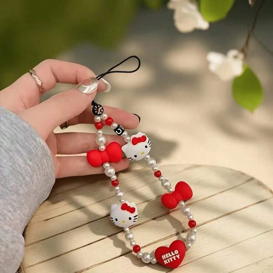 Hasbro 1PC Hello Kitty DIY Beads, Pendants, DIY Bag Decorations, Red Love Bow Mobile Phone Pendant, Compatible With All Mobile Phone Cases, Tablet Cases And Backpacks - One Size - View 1