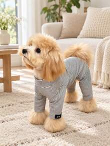 1pc Striped Four-Legged Pet Outfit – A Cozy, Stylish, And Fun Dog Perfect For Autumn; Crafted From Soft, Durable Fabric And Designed Specifically For Your Beloved Pet. - Grey - View 8