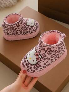 Hello Kitty 兒童秋冬豹紋KT毛絨鞋 女孩冬季保暖內裡厚底軟底保暖可愛雪地靴 - 粉色 - 查看 5