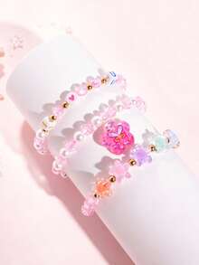 3pcs/Set Girls Heart Flower Butterfly Pendant Charm Multicolor Beaded Bracelet Children Jewelry Holiday Party Birthday Gift Daily Wear - one-size - View 12