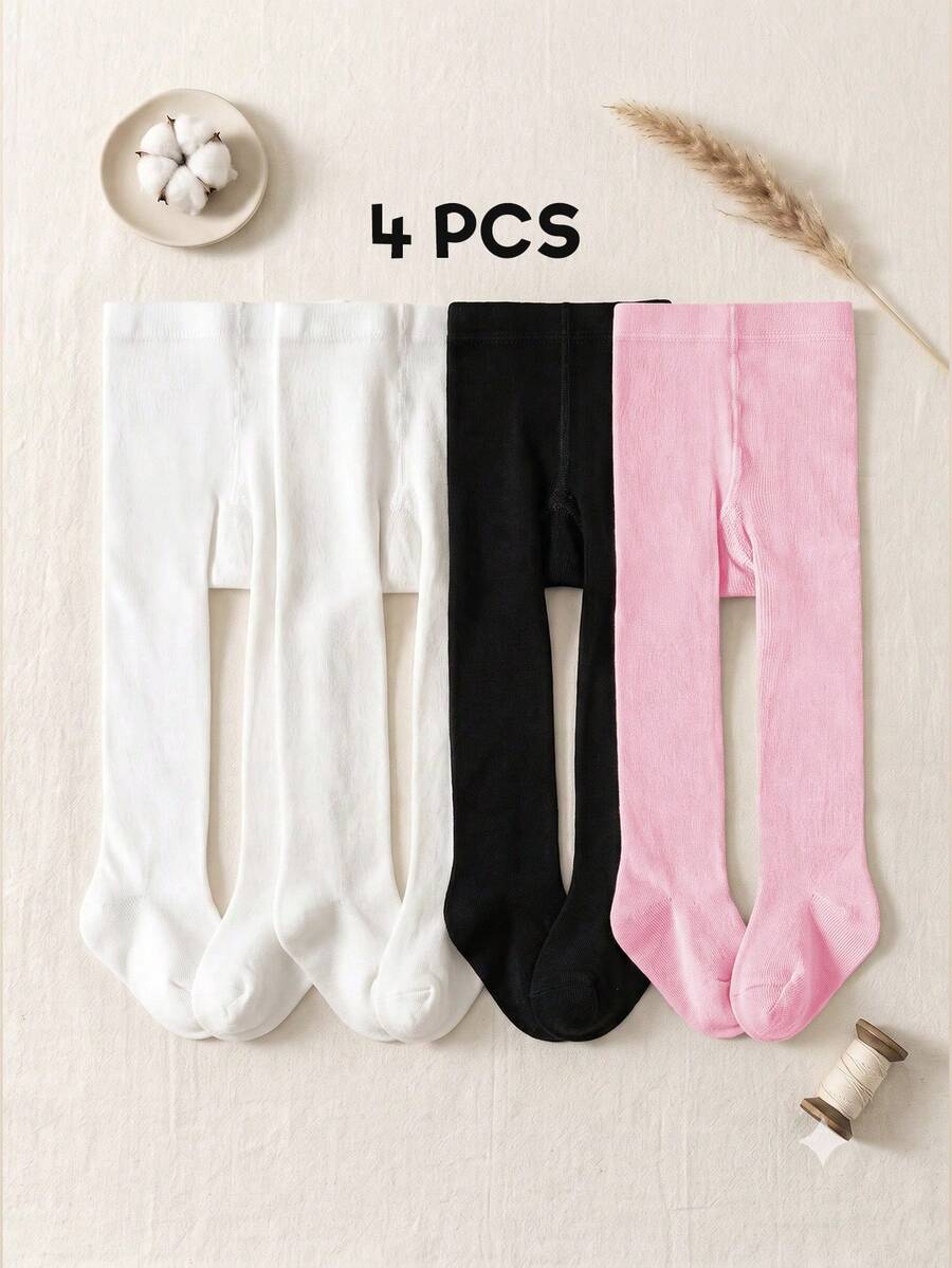 4 Pairs Solid Color Baby Infant Tights, Versatile Minimalist Style All-Match Tights For Baby Girls - Multicolor - View 1