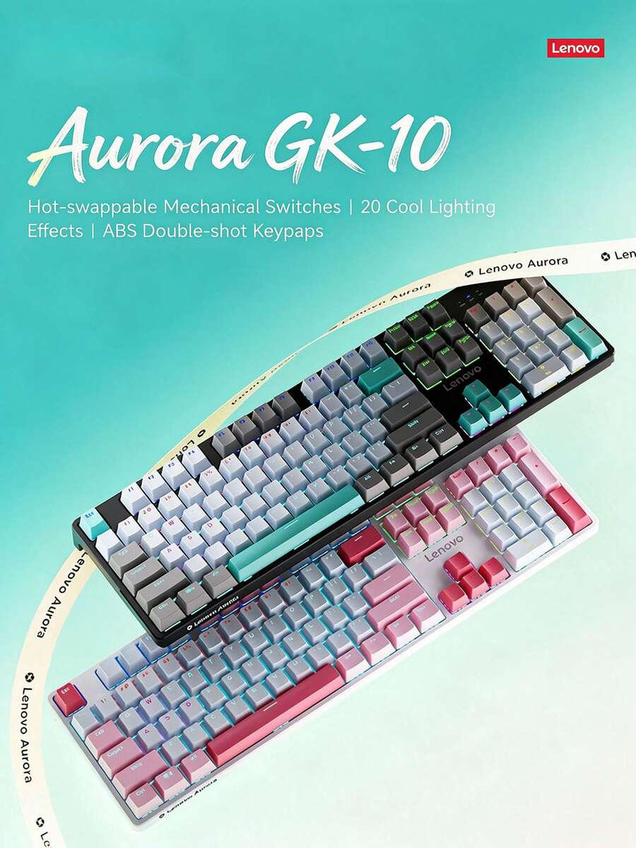 Lenovo Keyboard Mekanik GK10, keyboard berkabel ukuran penuh 104 tombol dengan tombol yang dapat diganti panas (hot-swappable) dan anti-ghosting penuh. Ideal untuk esports, gaming, dan penggunaan kantor. - View 1