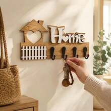 1pc 4-Hook Wooden Key Holder, Rustic Wall-Mounted Key Storage Rack, Entryway Key And Small Item Organizer, Suitable For Entryway Storage, Farmhouse Home Wall Decor, Apartment, Home Organization And Storage - View 6