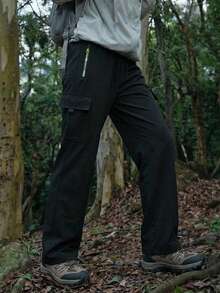 [Fashion Multi-Pocket] 女款工裝褲－寬鬆休閒款，附拉鍊口袋，多功能運動黑色工裝褲 - 黑色 - 查看 3