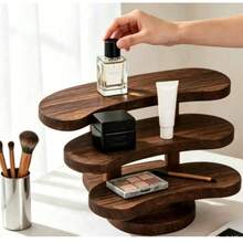 1pc Vintage Carbonized Wooden 3-Tier Desktop Storage Rack, Vertical Shelf, Jewelry Display Stand, Wooden Tray Holder - View 2