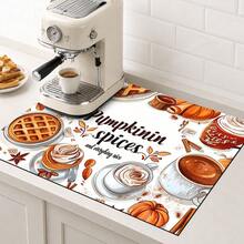 1pc Pumpkin Spice Autumn Kitchen Table Mat, Coffee Waffle Cinnamon Dessert Print Placemat, Pumpkin Spice Table Mat, Thanksgiving Coffee Countertop Mat, Autumn Kitchen Dining Room Tabletop Home Decor - Multicolor - View 3