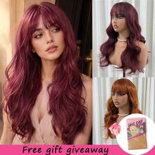 Women's Long Wavy Wig With Bangs, 22-Inch Layered Synthetic Heat-Resistant Fiber Wig (Natural Curl), Suitable For Parties, Cosplay, And Halloween Costumes (Orange / Burgundy) – Includes Two Wig Caps - Multicolor - View 1
