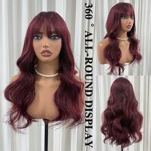 Women's Long Wavy Wig With Bangs, 22-Inch Layered Synthetic Heat-Resistant Fiber Wig (Natural Curl), Suitable For Parties, Cosplay, And Halloween Costumes (Orange / Burgundy) – Includes Two Wig Caps - Multicolor - View 3