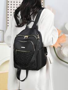 Black Rhombus Embroidery Backpack For Women, Large Capacity Multi-Pocket Daily School Travel Bag - Black - View 9