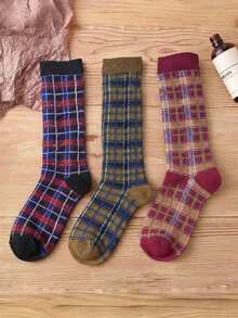 1/3 Pairs Maillard Japanese Retro Colorful Plaid Versatile Comfortable Preppy Style Calf Socks - Multicolor - View 10